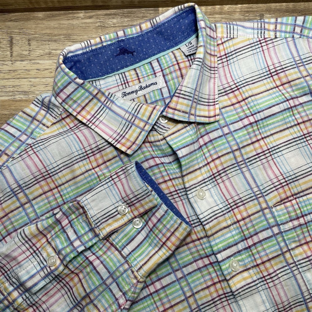 Tommy Bahama Long Sleeve Button Linen Blend Casual Pocket Shirt Men's Large